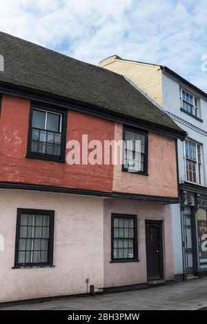 Two painted houses in Fore Street, Ipswich, Suffolk that also have pargetting Stock Photo
