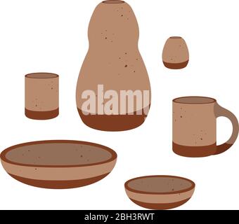 Handmade clay pottery. Isolated on white. Simple vector illustration. Seamless pattern Stock Vector
