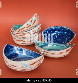 handmade ceramic plate with plants and flowers Stock Photo