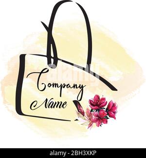 Hand bag company logo with floral element Stock Vector