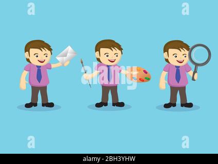 Vector illustration of a cartoon man holding different tools in different jobs Stock Vector