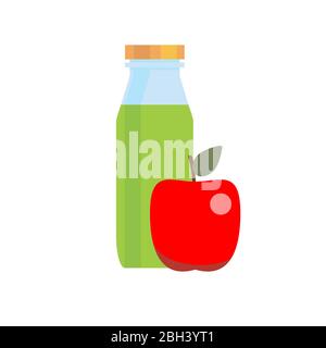 bottle of apple juice with apple Stock Vector