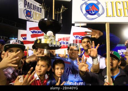 Celebration of the Yaquis de Obregon championship over Aguilas de Mexicali,  Mexican Pacific League. Fourth game in the final series for the LMP champi  Stock Photo - Alamy