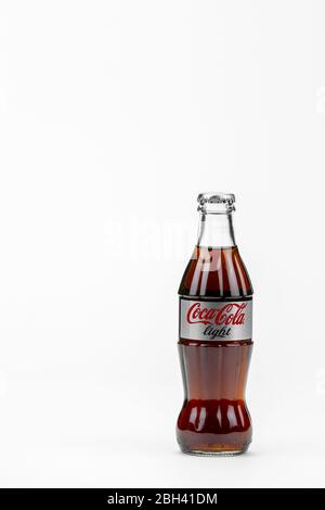 Atlanta, Georgia, USA – April 1, 2020: classic contour glass bottle of Coca Cola from USA Stock Photo