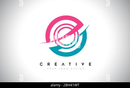 O Letter Design logo icon with circle and swoosh design and blue pink color vector illustration. Stock Vector