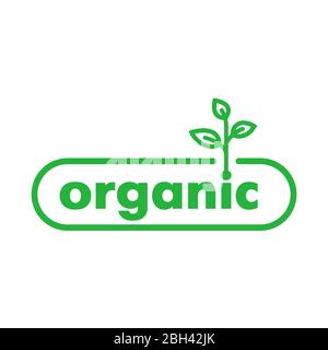 Organic green sticker with sprout. Design element for packaging design and promotional material. Vector illustration. Stock Vector