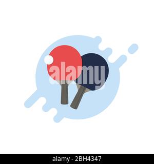Ping pong rackets and ball. Pair of ping pong rackets. Table tennis red racket. Sports equipment flat style vector illustration. Playing sport games a Stock Vector