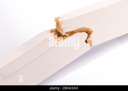 New broken wooden board on a white background close-up Stock Photo