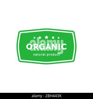 Organic natural product green rectangle emblem. Design element for packaging design and promotional material. Vector illustration. Stock Vector