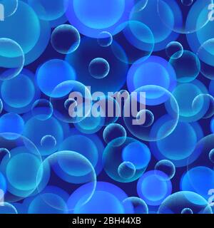 Seamless vector abstract background of transparent and blue stylized bubbles on a phantom blue background. Pattern for wrapping fabrics and wrapping Stock Vector