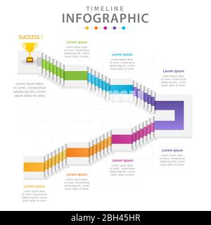 Infographic template for business. 6 Steps Modern Timeline diagram with 3D Stairs, presentation vector infographic. Stock Vector