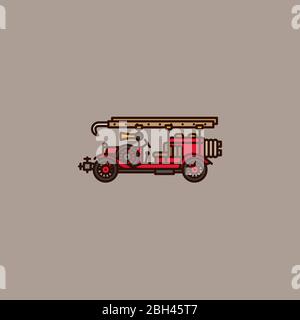 Vintage fire truck vector illustration for Firefighter Day on May 4th. Fire engine color symbol. Stock Vector