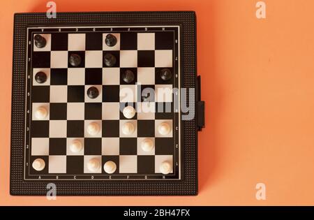 Chess board with pieces. Chess set. view from above. copyspace Stock Photo
