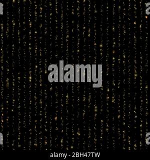 Seamless unique gold rain bokeh on black background. Glitter threads of curtain backdrop. Holiday garland lights or fashion strass drops for carnival Stock Vector