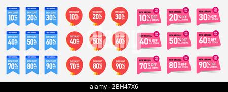 Set of Discount Sticker. Sale Tag Isolated Vector Illustration. Discount Offer Price Label, Vector Price Discount Symbol. Stock Vector