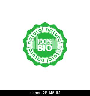 Bio 100 percent natural star emblem. Design element for packaging design and promotional material. Vector illustration. Stock Vector