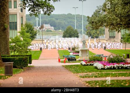 Annapolis, Maryland, USA. 9th Aug, 2019. Midshipman drill at The United States Naval Academy Chapel photographed Friday, August 9, 2019 in Annapolis, Maryland. Credit: James D. DeCamp/ZUMA Wire/Alamy Live News Stock Photo