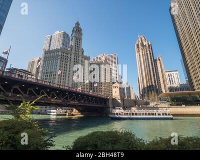 Chicago, USA - September 10, 2018: Downtown landmarks at sunny day time Stock Photo