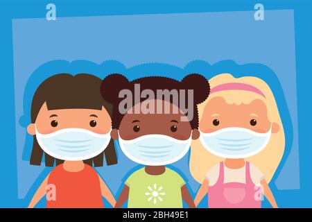 interracial girls using face masks characters Stock Vector Image & Art ...