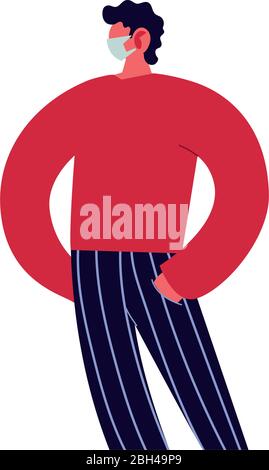 young man using face mask vector illustration design Stock Vector