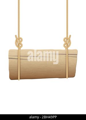 Wooden singboard hanging on ropes. EPS 10 vector Stock Vector