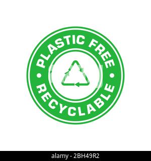 Plastic free green emblem, Recyclable. Recycle triangle. Vector illustration. Stock Vector