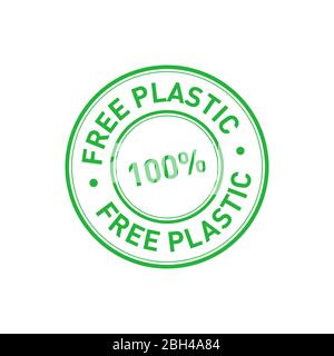 Plastic free green sticker. 100 percent free plastic certificate emblem label. Vector illustration. Stock Vector