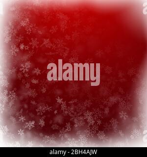 Christmas snowflake frame on red background remplate. Falling snow decoration. EPS 10 Stock Vector