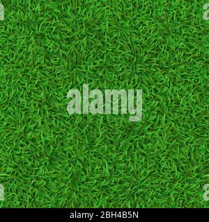 Realistic seamless green lawn. Grass carpet texture, fresh nature covering pattern, garden green grass and herbs meadow vector background. soccer, foo Stock Vector
