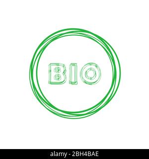 Bio lines circle green badge. Design element for packaging design and promotional material. Vector illustration. Stock Vector