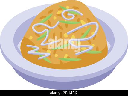 Thai food brown rice icon, isometric style Stock Vector