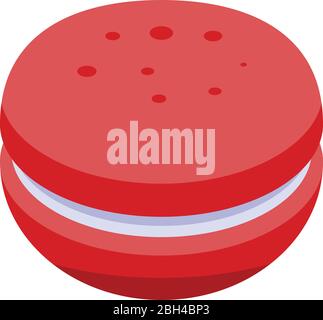 Red french macaron icon, isometric style Stock Vector