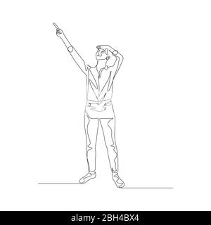 Continuous one line woman points forefinger to the sky. Vector Stock Vector