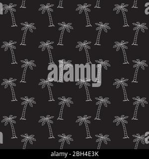 vector seamless pattern with small stylized white palm trees on a black background. suitable for textiles, paper Stock Vector