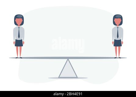 Businesswomen balanced on seesaw over globe. Stock Vector