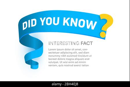 Did you know question banner template, blue creative ribbon for title of text block, interesting fact popup window template Stock Vector