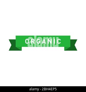 Organic green ribbon badge. Design element for packaging design and promotional material. Vector illustration. Stock Vector