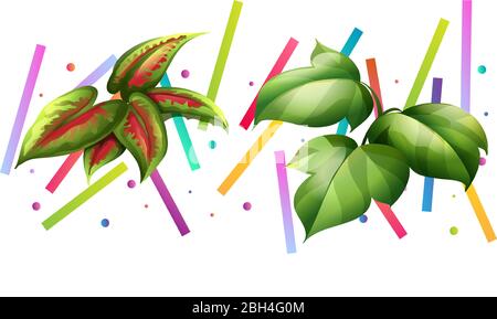 different types of leaves on colorful art background Stock Vector