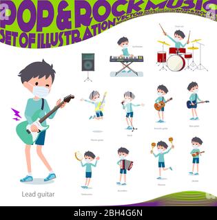 A set of boy wearing mask playing rock 'n' roll and pop music.There are also various instruments such as ukulele and tambourine.It's vector art so it' Stock Vector