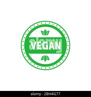 Vegan circle green flat emblem with tree leaves. Design element for packaging design and promotional material. Vector illustration. Stock Vector