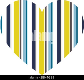 Vector heart with vertical stripes pattern isolated on white background. Stock Vector