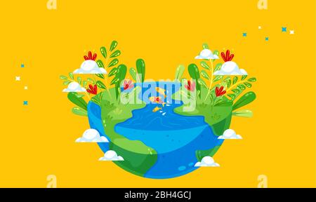 earth has many plants and animals on abstract background Stock Vector