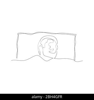 Continuous one line man sleeping under the blanket on the pillow. Vector illustration. Stock Vector