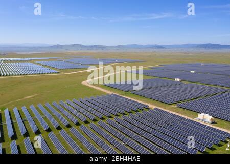 Aerial view above California Valley Solar Ranch on the Carrizo Plain in San Luis Obispo County a large PV installation