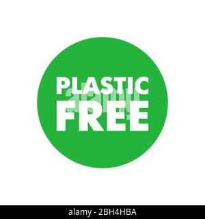 Plastic free simple green sticker. Certificate emblem label. Vector illustration. Stock Vector