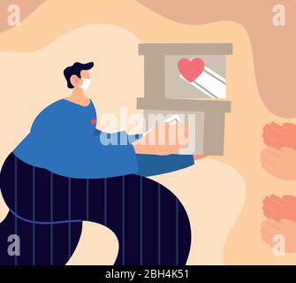 man with boxes of charity donation vector illustration design Stock Vector