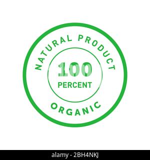 Natural product organic 100 percent green badge. Design element for packaging design and promotional material. Vector illustration. Stock Vector