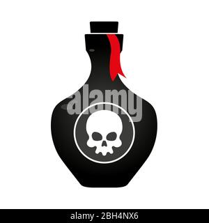 Black bottle of poison with a sticker of a white skull on a white background Stock Vector