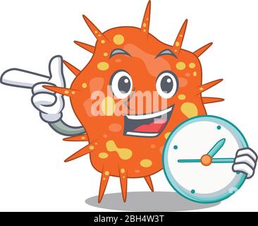 Burkholderia mallei mascot design concept smiling with clock Stock Vector