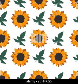 Seamless pattern with sunflowers on a white background. For wrapping paper, textiles, Wallpaper, pillow prints, bedding, clothing, kitchen supplies Stock Vector